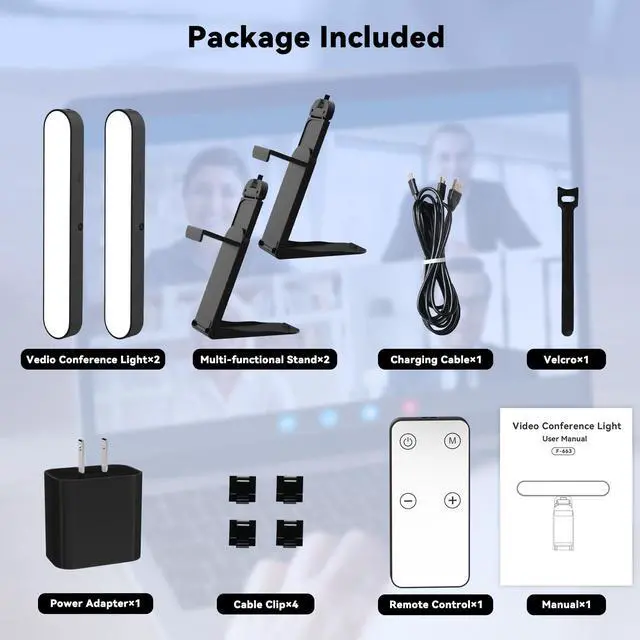 Alt view image 7 of 7 - Video Conference Lighting, Webcam Light with Remote & Touch Control, 3 Color Temperature, 10 Level Brightness, Zoom Light for Computer, Video Calls, Live Streaming, Podcast, Studio (2-Pack)
