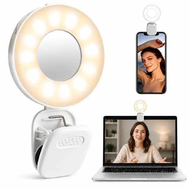 Main image of Clip on Ring Light, Stepless Dial Control Selfie Light for iPhone Phone, Rechargeable Portable LED Phone Light for Women, Girls, Makeup, Selfies, Video, Live Streaming, Online Meetings