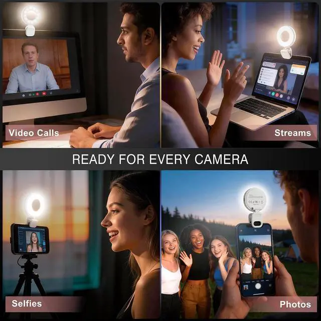 Alt view image 5 of 7 - Clip on Ring Light, Stepless Dial Control Selfie Light for iPhone Phone, Rechargeable Portable LED Phone Light for Women, Girls, Makeup, Selfies, Video, Live Streaming, Online Meetings