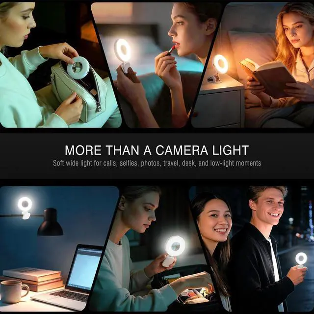 Alt view image 7 of 7 - Clip on Ring Light, Stepless Dial Control Selfie Light for iPhone Phone, Rechargeable Portable LED Phone Light for Women, Girls, Makeup, Selfies, Video, Live Streaming, Online Meetings