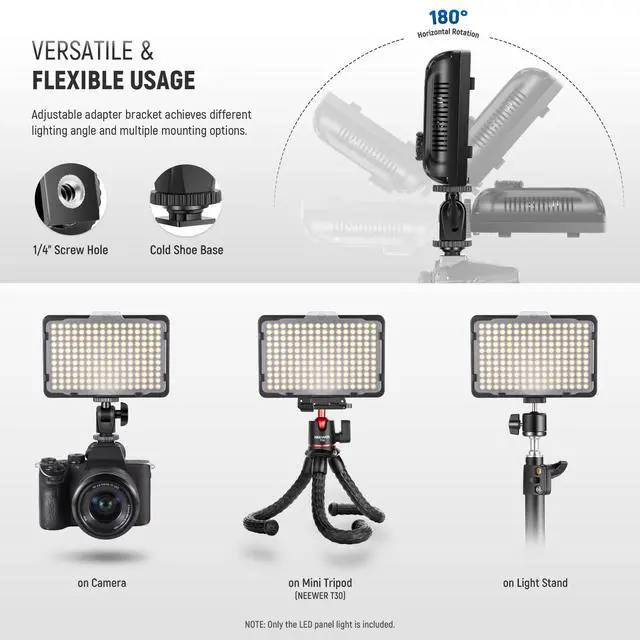 Alt view image 4 of 7 - on Camera Video Light Photo Dimmable 176 LED Panel with 1/4" Thread for , Nikon, Sony and Other DSLR Cameras, 5600K (Battery Not Included)