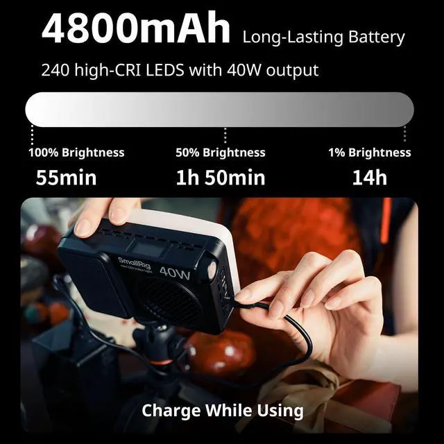 Alt view image 3 of 7 - RM 40C Mini LED RGB Video Light, 4800mAh Battery, LCD Display, Portable Camera Light for Tiktok Youtube Content Creators Photographer Gifts, 2500K-10000K CRI 96 TLCI 99, Magnetic Mount - 5359