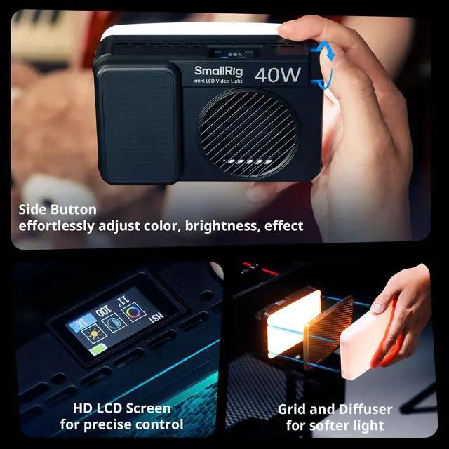 Alt view image 7 of 7 - RM 40C Mini LED RGB Video Light, 4800mAh Battery, LCD Display, Portable Camera Light for Tiktok Youtube Content Creators Photographer Gifts, 2500K-10000K CRI 96 TLCI 99, Magnetic Mount - 5359