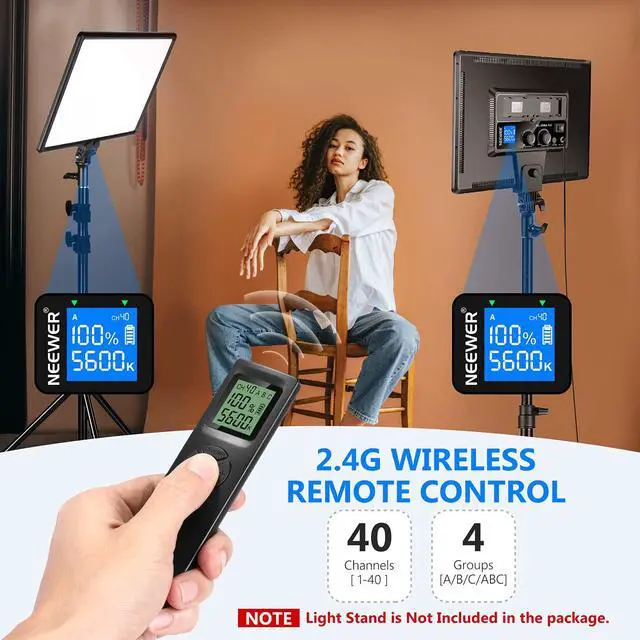 Alt view image 4 of 7 - NL288 LED Video Light with 2.4G Remote, 45W 4800Lux 3200K-5600K CRI 97+ Dimmable Bi-Color 18" Soft Light Panel for Photography YouTube Live Stream Game Zoom Meeting(Battery Not Included)