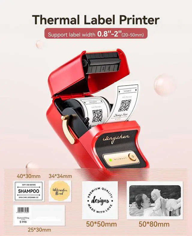 Alt view image 5 of 7 - B21 Label Maker, 2 Inch Bluetooth Thermal Label Printer, Red