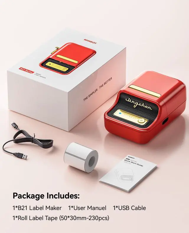 Alt view image 7 of 7 - B21 Label Maker, 2 Inch Bluetooth Thermal Label Printer, Red
