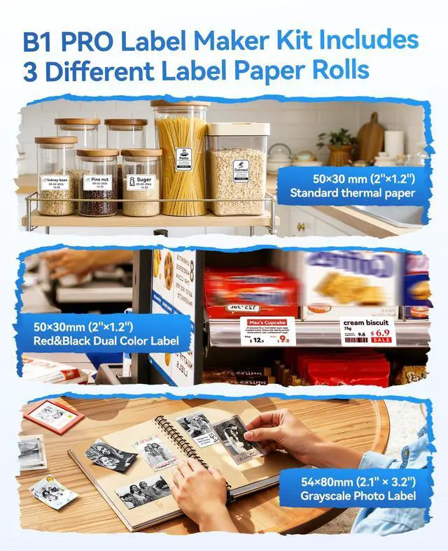 Alt view image 2 of 7 - B1 Pro Label Maker, 300DPI HD Label Printer with 3 Roll Label, Blue
