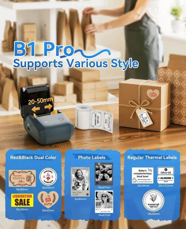 Alt view image 3 of 7 - B1 Pro Label Maker, 300DPI HD Label Printer with 3 Roll Label, Blue
