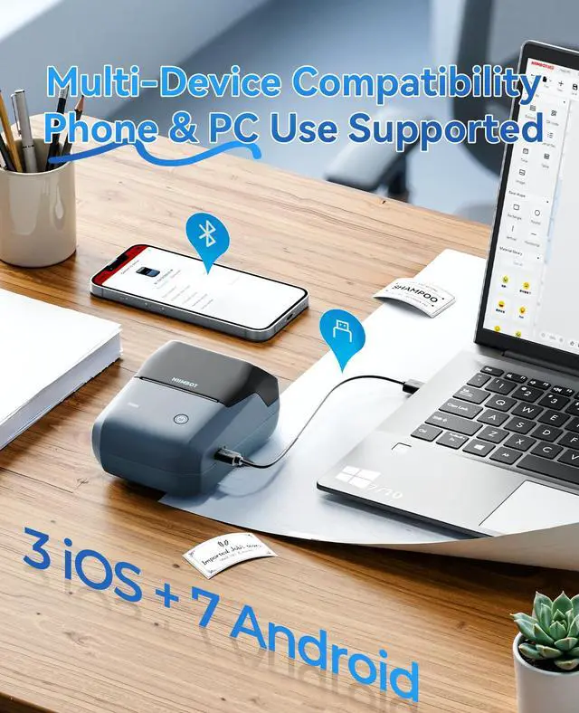 Alt view image 7 of 7 - B1 Pro Label Maker, 300DPI HD Label Printer with 3 Roll Label, Blue