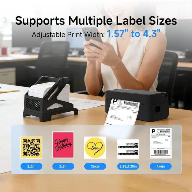 Alt view image 3 of 7 - Bluetooth Thermal Label Printer with Stand, Wireless 4x6 Shipping Label Printer for Small Business, Inkless Printing for USPS Etsy Shopify, Support iPhone Android Windows Mac (Black)