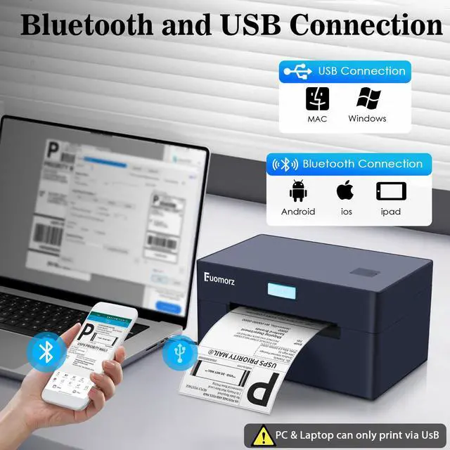 Alt view image 2 of 6 - Thermal Shipping Label Printer for Small Businesses4x6 Wireless Shipping Label PrinterBluetooth Label Maker Support Android,Mac,iPhone and Windows,Shopify,Etsy,USPS