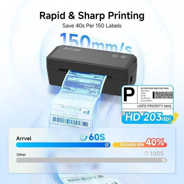 Alt view image 4 of 7 - Bluetooth Thermal Label Printer with Stand, Wireless 4x6 Shipping Label Printer for Small Business, Inkless Printing for USPS Etsy Shopify, Support iPhone Android Windows Mac (Black)