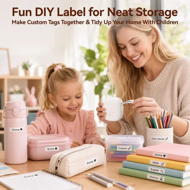 Alt view image 2 of 7 - Mini Label Maker Machine with Tape AH-P05, Portable Bluetooth Mini Label Printer, Wireless Thermal Label Maker, Waterproof & Rechargeable, Built-in Cutter, for Home, Office, Kitchen White