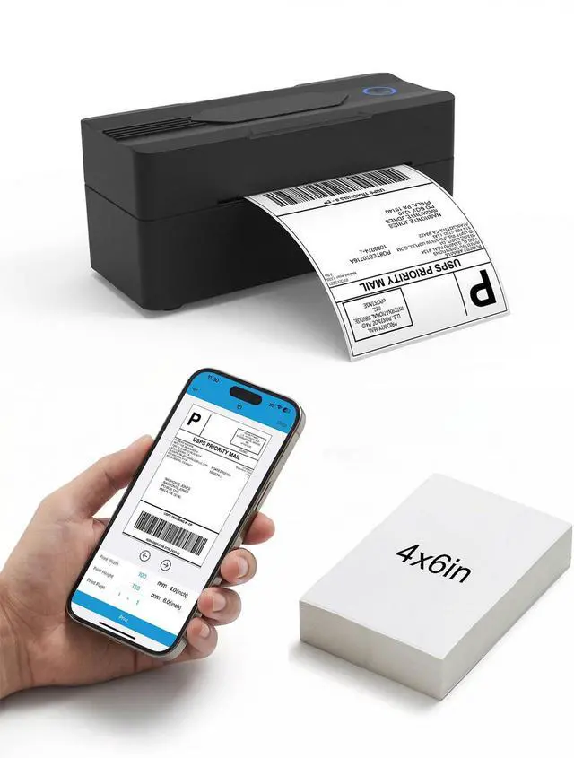 Main image of Bluetooth Thermal Shipping Label Printer, 4x6 Wireless Thermal Label Printer for Small Business, Compatible with Android, iPhone, Windows & Mac