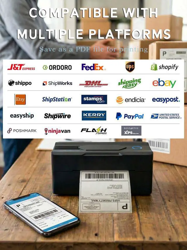Alt view image 6 of 7 - Bluetooth Thermal Shipping Label Printer, 4x6 Wireless Thermal Label Printer for Small Business, Compatible with Android, iPhone, Windows & Mac