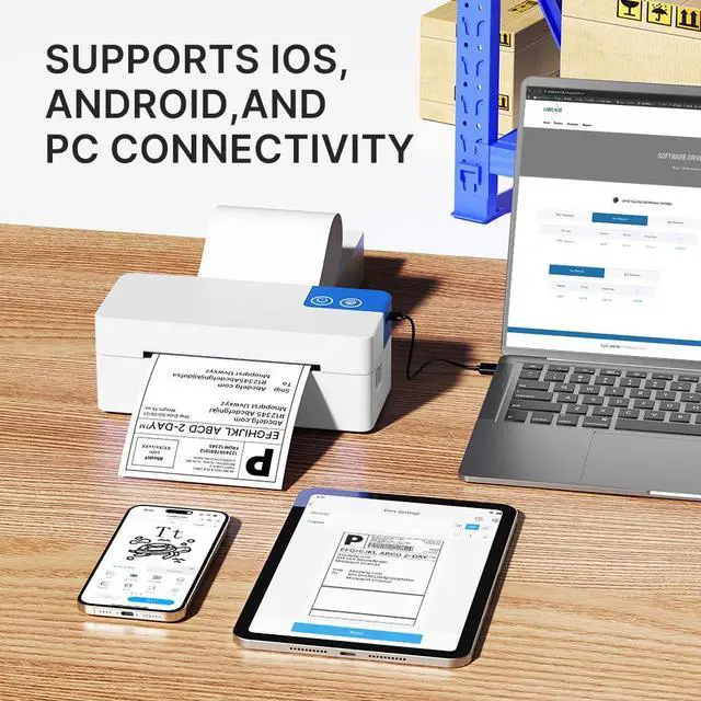 Alt view image 3 of 7 - Bluetooth Thermal Shipping Label Printer for Small Business, White