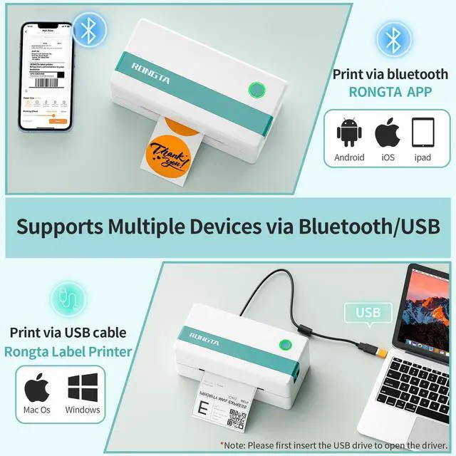 Alt view image 2 of 7 - Thermal Shipping Label Printer, Bluetooth Wireless 4x6 Sticker Label Maker for Package, Compatible with Windows, Mac, Android & iPhone