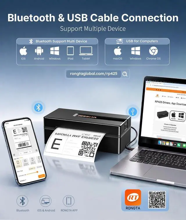 Alt view image 2 of 7 - Bluetooth Thermal Shipping Label Printer: 4x6 Wireless Label Maker for Small Business - Compatible with Windows, Mac, iPhone& Android