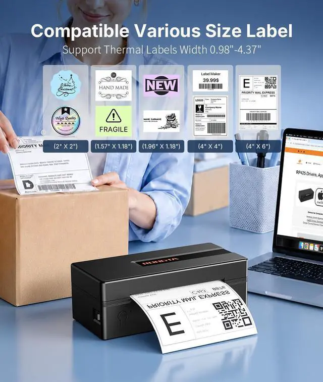 Alt view image 3 of 7 - Bluetooth Thermal Shipping Label Printer: 4x6 Wireless Label Maker for Small Business - Compatible with Windows, Mac, iPhone& Android