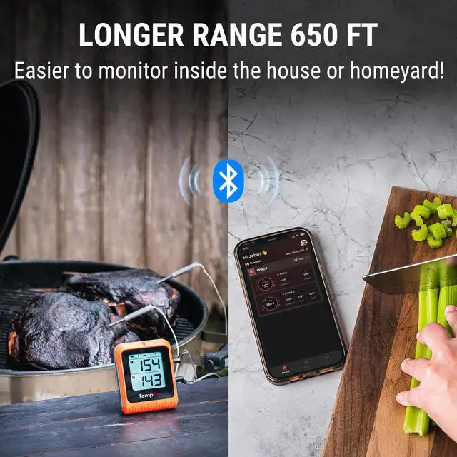 Alt view image 2 of 7 - TempSync 650 ft Bluetooth Meat Thermometer with 2 Probes for Grill