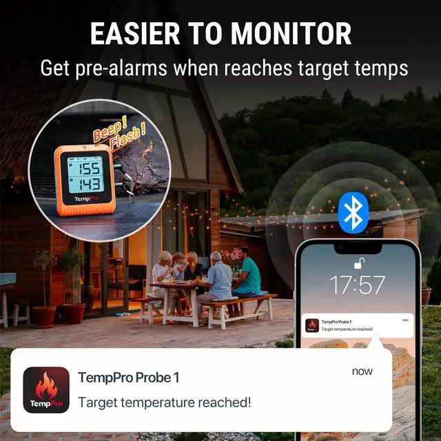 Alt view image 7 of 7 - TempSync 650 ft Bluetooth Meat Thermometer with 2 Probes for Grill
