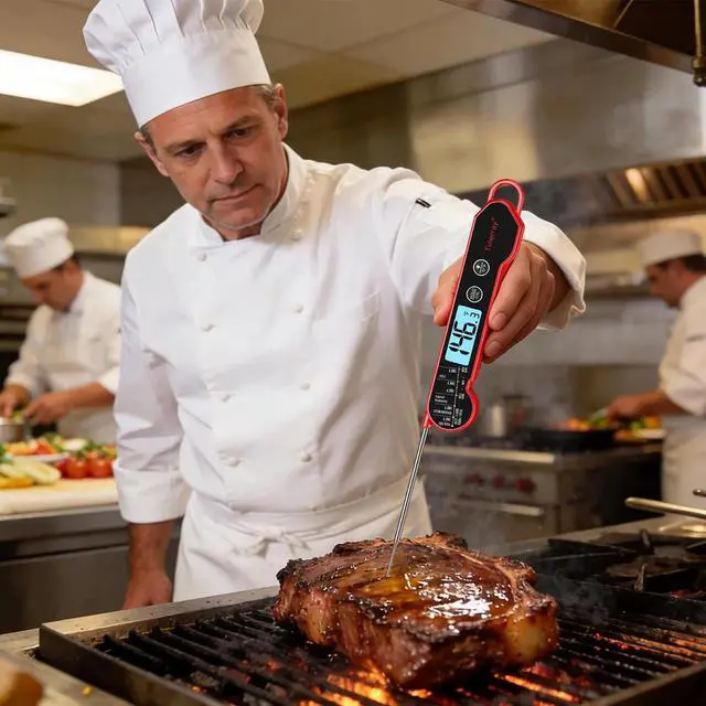 Alt view image 3 of 7 - Professional Digital Meat Thermometer Instant Read Waterproof Folding Probe Food Thermometer with Backlight & Calibration, Fast Read for BBQ, Grill, Deep Fry, Cooking, Liquids, Gift for Chef