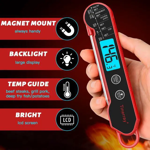 Alt view image 5 of 7 - Professional Digital Meat Thermometer Instant Read Waterproof Folding Probe Food Thermometer with Backlight & Calibration, Fast Read for BBQ, Grill, Deep Fry, Cooking, Liquids, Gift for Chef