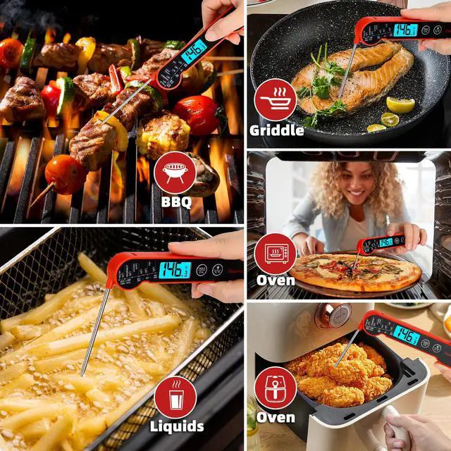Alt view image 2 of 7 - Professional Digital Meat Thermometer Instant Read Waterproof Folding Probe Food Thermometer with Backlight & Calibration, Fast Read for BBQ, Grill, Deep Fry, Cooking, Liquids, Gift for Chef