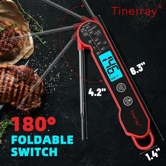 Alt view image 6 of 7 - Professional Digital Meat Thermometer Instant Read Waterproof Folding Probe Food Thermometer with Backlight & Calibration, Fast Read for BBQ, Grill, Deep Fry, Cooking, Liquids, Gift for Chef