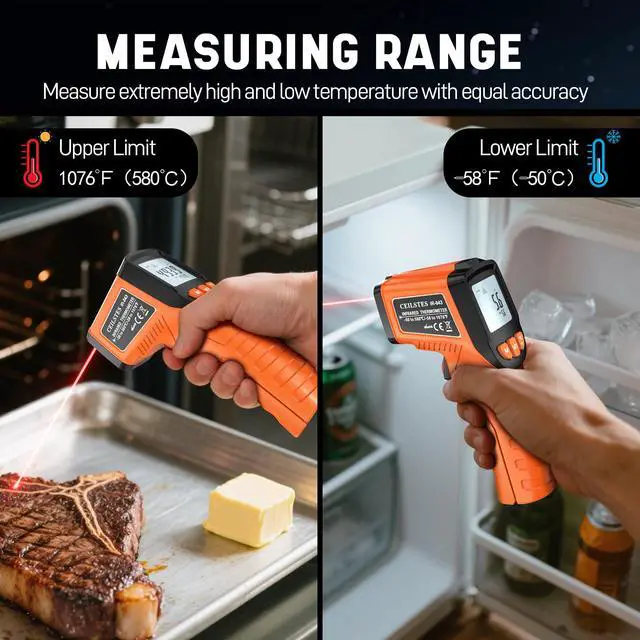 Alt view image 4 of 7 - Infrared Thermometer Gun, Infrared Temperature Gun for Cooking, Laser Thermometer Gun -58~1076 with Adjustable Emissivity & Max/Min, Suitable for Industry, ovens, HVAC (Not for Human)