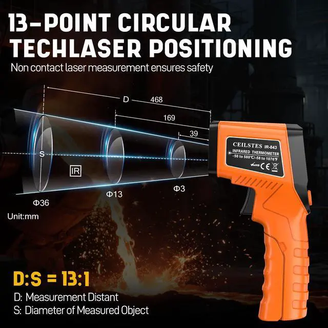 Alt view image 5 of 7 - Infrared Thermometer Gun, Infrared Temperature Gun for Cooking, Laser Thermometer Gun -58~1076 with Adjustable Emissivity & Max/Min, Suitable for Industry, ovens, HVAC (Not for Human)