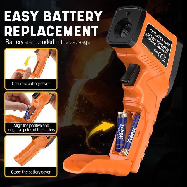 Alt view image 7 of 7 - Infrared Thermometer Gun, Infrared Temperature Gun for Cooking, Laser Thermometer Gun -58~1076 with Adjustable Emissivity & Max/Min, Suitable for Industry, ovens, HVAC (Not for Human)