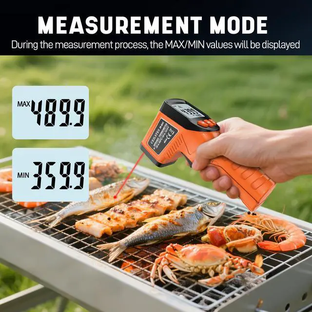 Alt view image 3 of 7 - Infrared Thermometer Gun, Infrared Temperature Gun for Cooking, Laser Thermometer Gun -58~1076 with Adjustable Emissivity & Max/Min, Suitable for Industry, ovens, HVAC (Not for Human)