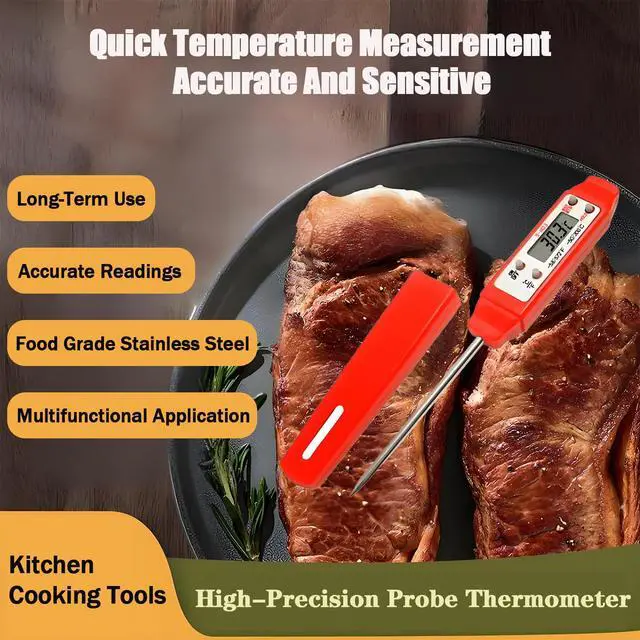 Alt view image 3 of 7 - Meat Thermometer - Digital Food Thermometer for Cooking Kitchen - Automatic Calibration Pen Style Electronic Pocket Thermometer for Water Temperature, Barbecue (Red)