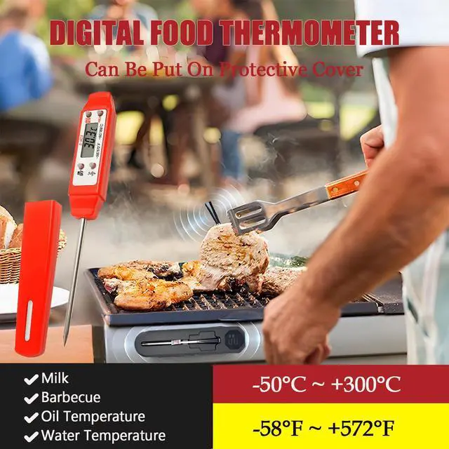 Alt view image 2 of 7 - Meat Thermometer - Digital Food Thermometer for Cooking Kitchen - Automatic Calibration Pen Style Electronic Pocket Thermometer for Water Temperature, Barbecue (Red)