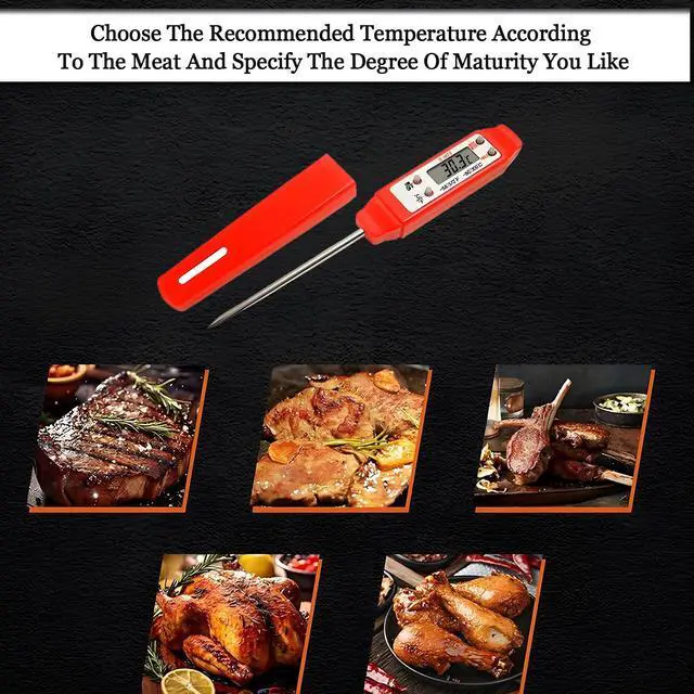 Alt view image 4 of 7 - Meat Thermometer - Digital Food Thermometer for Cooking Kitchen - Automatic Calibration Pen Style Electronic Pocket Thermometer for Water Temperature, Barbecue (Red)