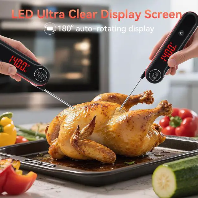 Alt view image 3 of 7 - 0.3s Instant Read Meat Thermometer, IP67 Waterproof (Red)