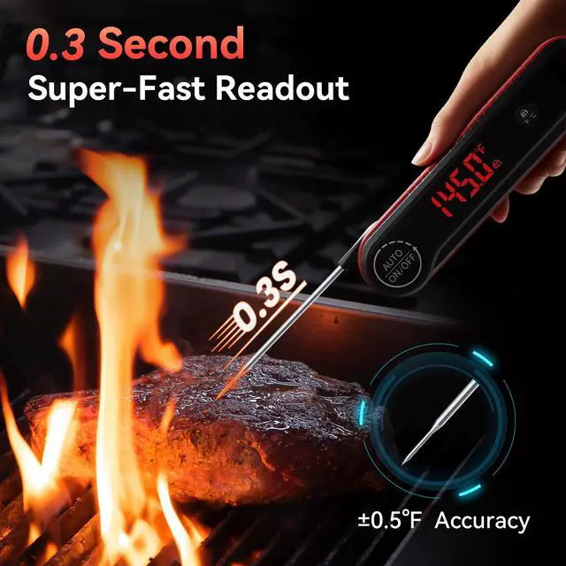Alt view image 2 of 7 - 0.3s Instant Read Meat Thermometer, IP67 Waterproof (Red)