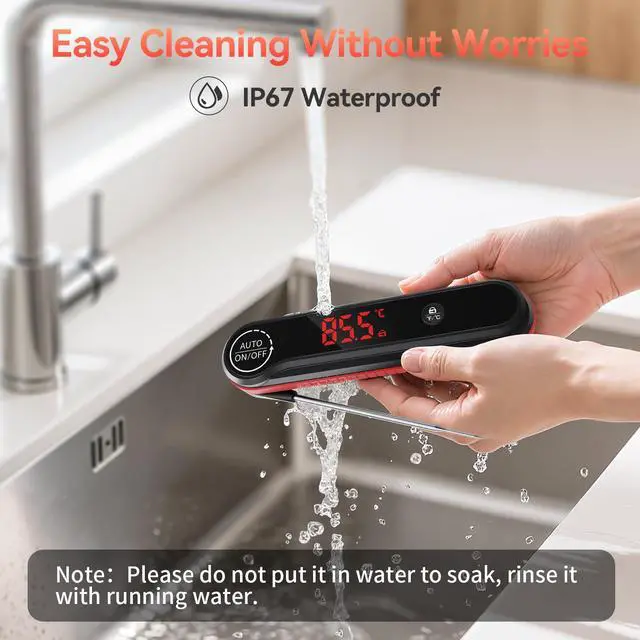 Alt view image 6 of 7 - 0.3s Instant Read Meat Thermometer, IP67 Waterproof (Red)