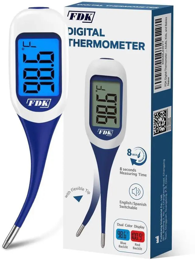Main image of Large LCD Screen Digital Thermometer for Fever, 8 Seconds Fast & Accurate Readings, Large LCD Dual Color Backlight Flexible Tip Ideal for Adults Kids and Babies FSA