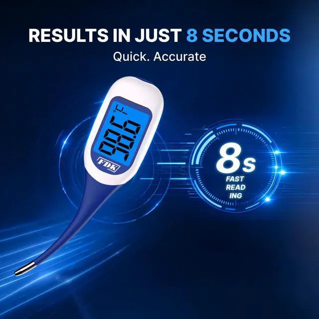 Alt view image 3 of 7 - Large LCD Screen Digital Thermometer for Fever, 8 Seconds Fast & Accurate Readings, Large LCD Dual Color Backlight Flexible Tip Ideal for Adults Kids and Babies FSA