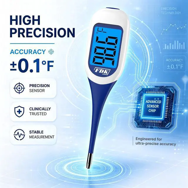 Alt view image 4 of 7 - Large LCD Screen Digital Thermometer for Fever, 8 Seconds Fast & Accurate Readings, Large LCD Dual Color Backlight Flexible Tip Ideal for Adults Kids and Babies FSA