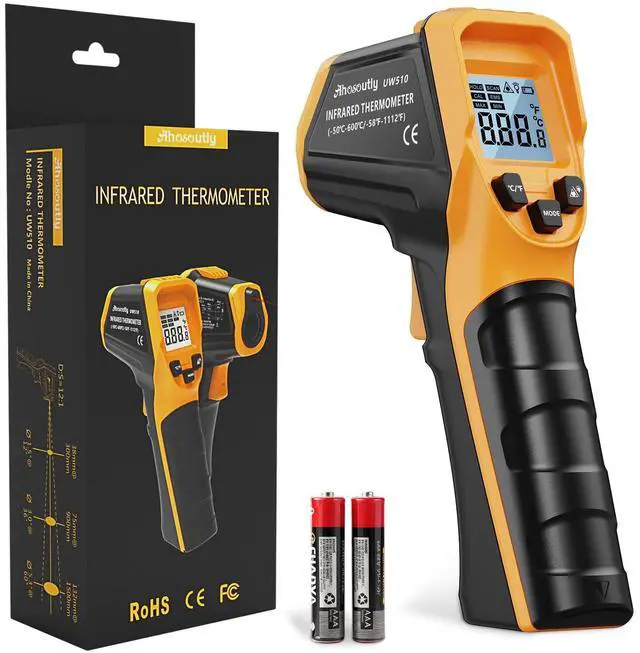 Main image of Infrared Thermometer Laser Temperature Gun -58 to 1112,with Cal Calibration and Adjustable Emissivity,Min& Max Measure,for Cooking,Oven,Meat Food,HVAC,ApplianceYellow