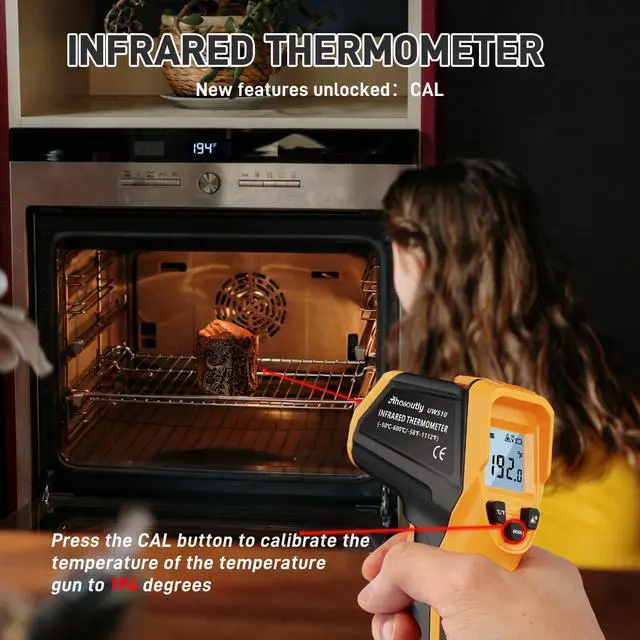Alt view image 2 of 7 - Infrared Thermometer Laser Temperature Gun -58 to 1112,with Cal Calibration and Adjustable Emissivity,Min& Max Measure,for Cooking,Oven,Meat Food,HVAC,ApplianceYellow