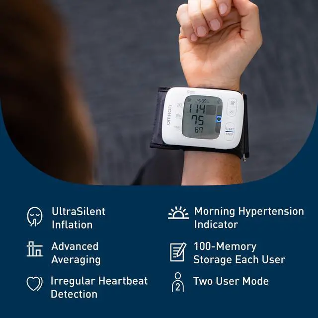 Alt view image 2 of 7 - Gold Wireless Wrist Blood Pressure Monitor for Home Use