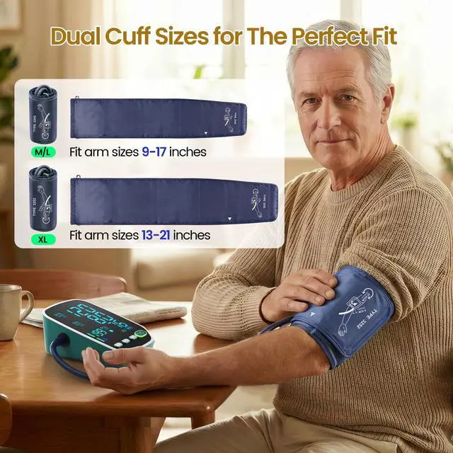 Alt view image 2 of 7 - Accurate Upper Arm Blood Pressure Monitor, Dual Cuffs, 3 Users X199 Memory