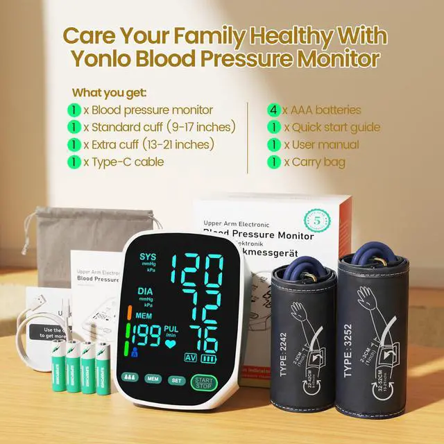 Alt view image 7 of 7 - Accurate Upper Arm Blood Pressure Monitor, Dual Cuffs, 3 Users X199 Memory