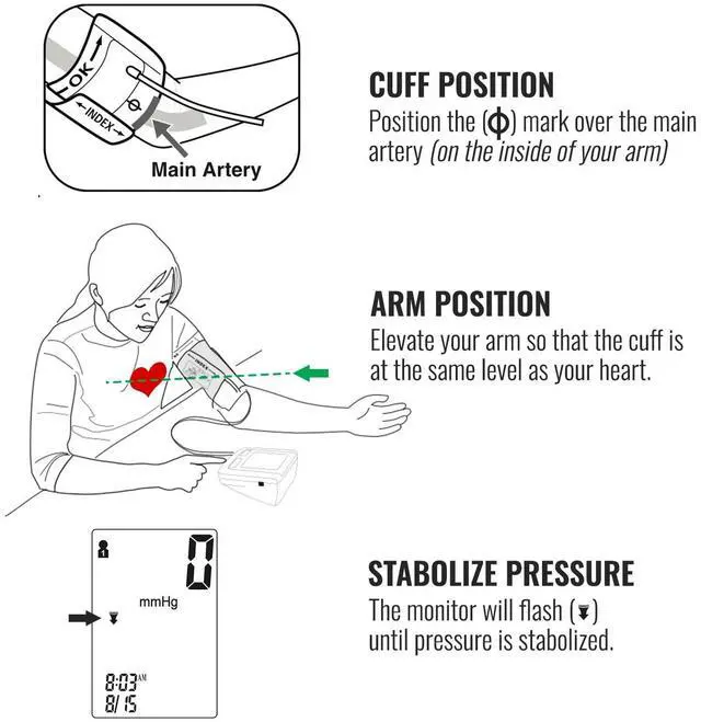 Alt view image 5 of 7 - Digital Premium Blood Pressure Monitor with Automatic Upper Arm Cuff that Displays Blood Pressure, Pulse Rate and Irregular Heartbeat, Stores up to 120 Readings for 2 Users
