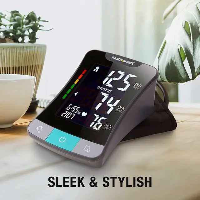 Alt view image 7 of 7 - Digital Premium Blood Pressure Monitor with Automatic Upper Arm Cuff that Displays Blood Pressure, Pulse Rate and Irregular Heartbeat, Stores up to 120 Readings for 2 Users