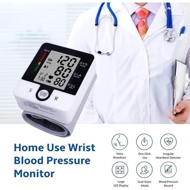 Alt view image 2 of 7 - Wrist Blood Pressure Monitor for Home Use, Automatic Talking Wrist Blood Pressure Cuff, Adjustable BP Cuff for Adult Digital Large LCD Display with Battery and Carrying Case